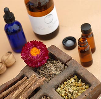 Soothing Ayurvedic ingredients arranged for a treatment